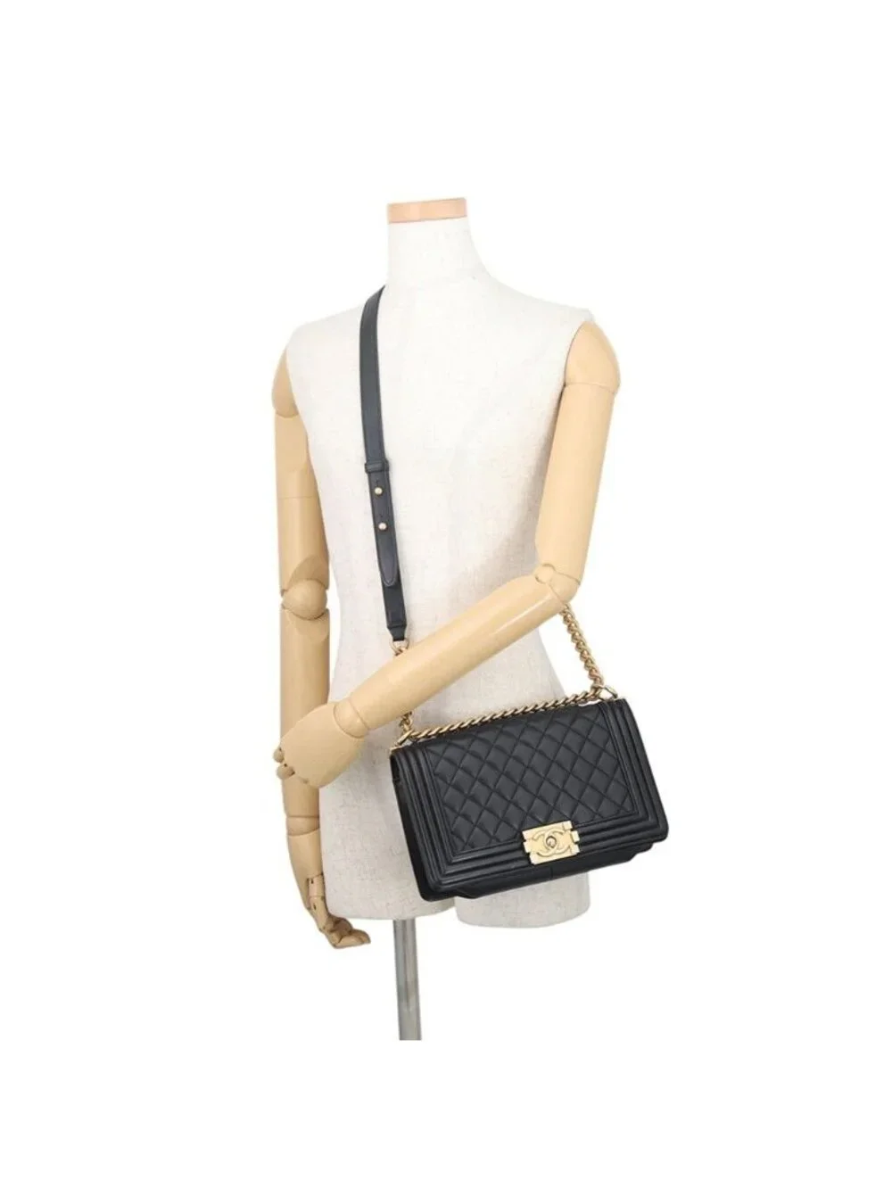Chanel Chain Shoulder Bag CC Logo Boy Lambskin Black